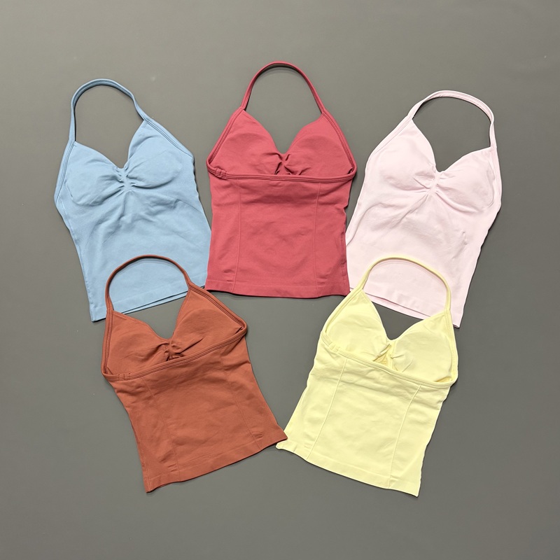 Sports Bra Racerback - เสื้อกล้ามกีฬาผู้หญิงแบบไร้ตะเข็บ สายคล้องคอแบบสปาเก็ตตี้ แผ่นรองบราถอดได้ แห้งเร็ว เหมาะสำหรับวิ่ง ฟิตเนส